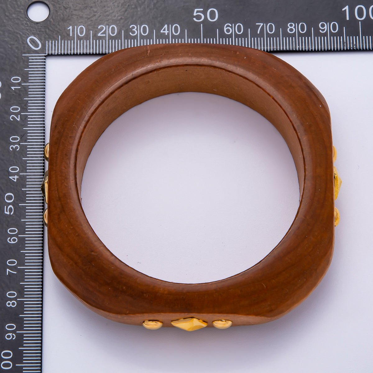 Gold Rhombus Round Dotted Studded Wood Square Bangle Bracelet | WA - 04323 ~ WA - 04325 - DLUXCA