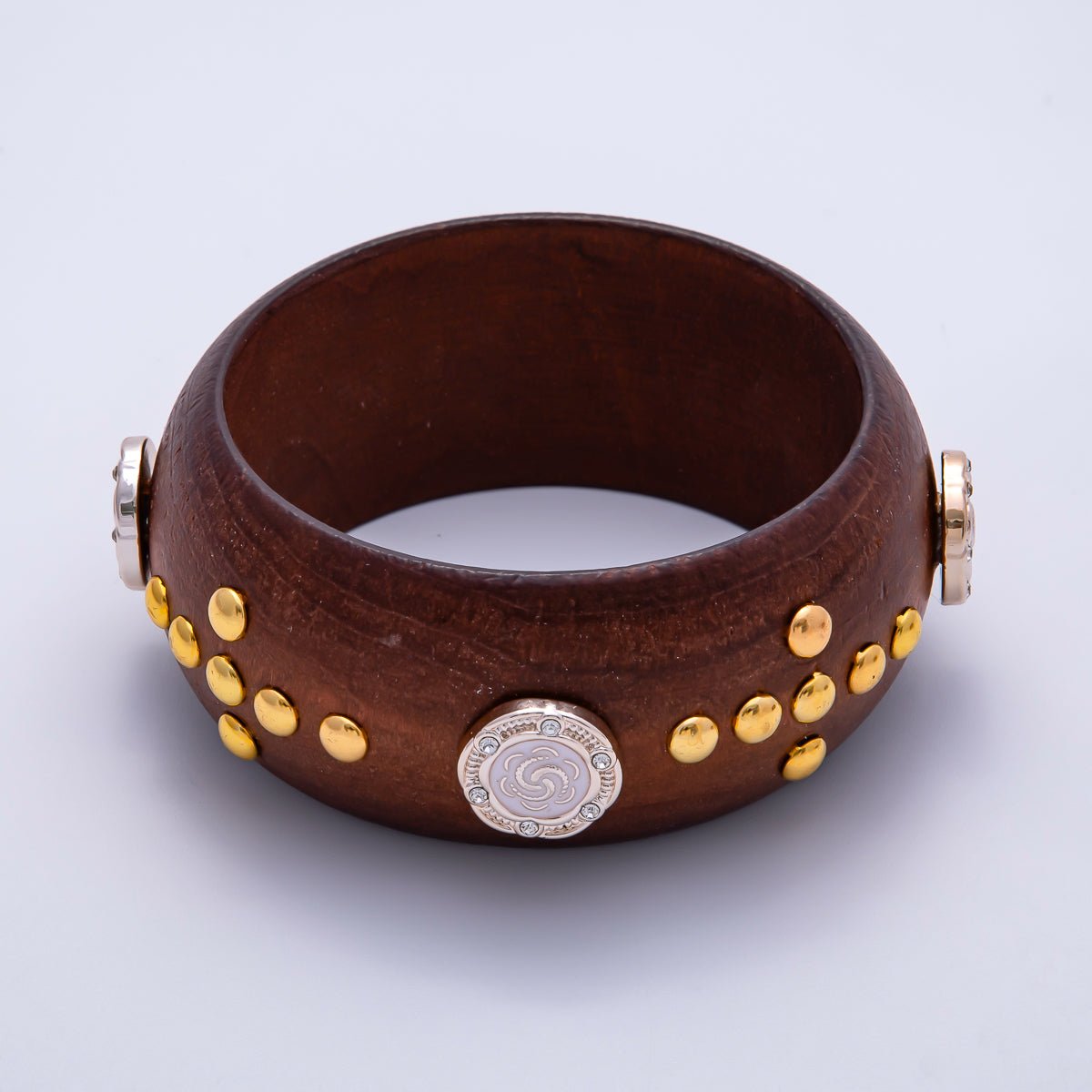 Gold Round Dotted Studded Rose Flower Cross Wood Bangle Bracelet | WA - 04326 WA - 04327 - DLUXCA