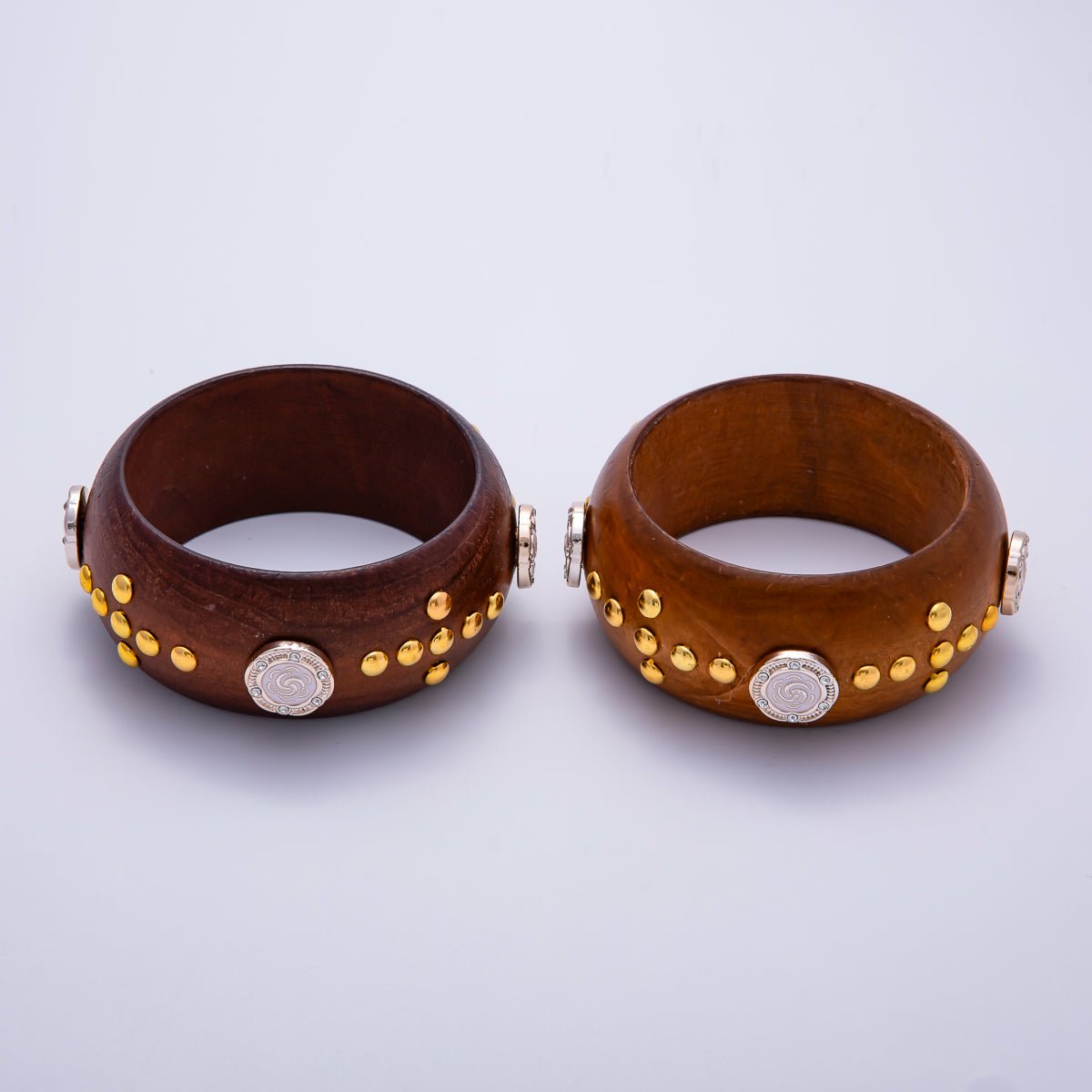 Gold Round Dotted Studded Rose Flower Cross Wood Bangle Bracelet | WA - 04326 WA - 04327 - DLUXCA
