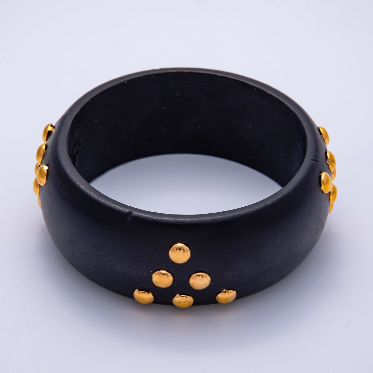 Gold Round Dotted Studded Triangle Wood Bangle Bracelet | WA - 04320 ~ WA - 04322 - DLUXCA