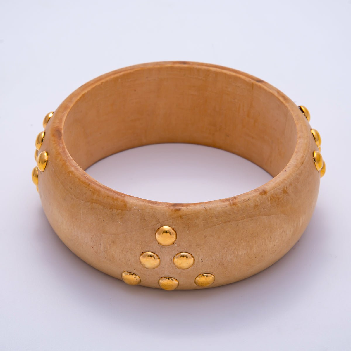 Gold Round Dotted Studded Triangle Wood Bangle Bracelet | WA - 04320 ~ WA - 04322 - DLUXCA