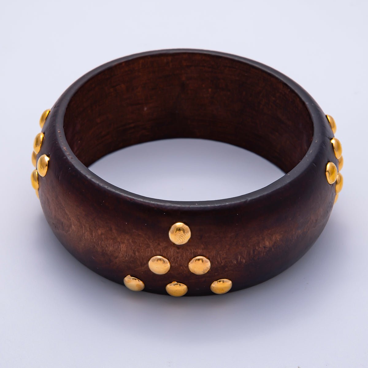 Gold Round Dotted Studded Triangle Wood Bangle Bracelet | WA - 04320 ~ WA - 04322 - DLUXCA