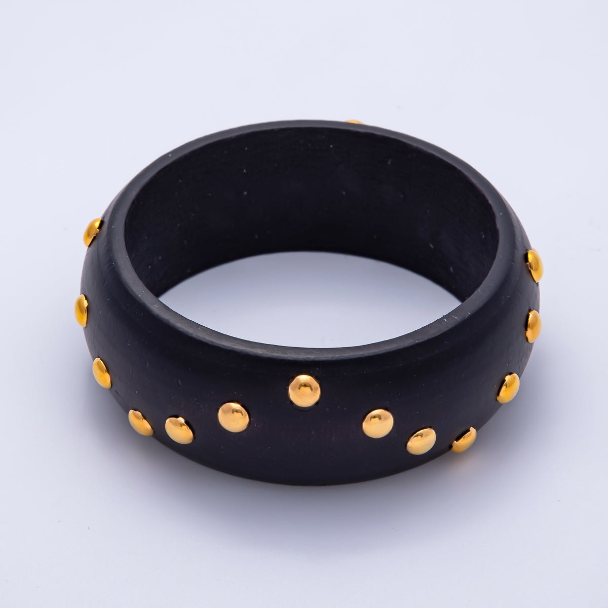 Gold Round Dotted Studded Wood Bangle Bracelet | WA - 04317 ~ WA - 04319 - DLUXCA