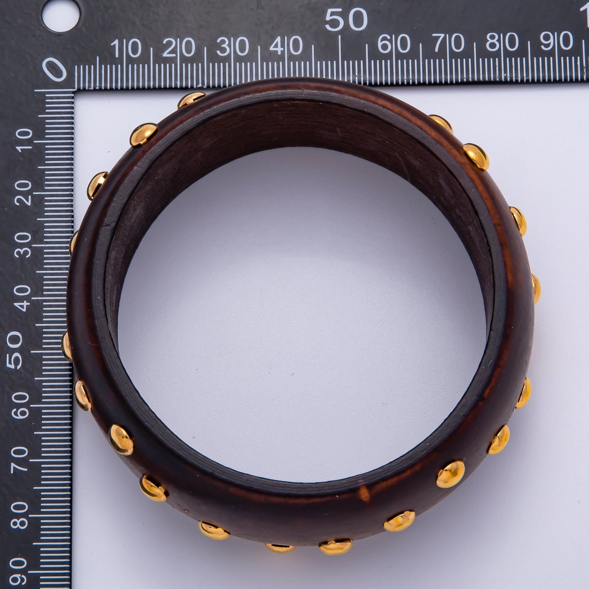 Gold Round Dotted Studded Wood Bangle Bracelet | WA - 04317 ~ WA - 04319 - DLUXCA