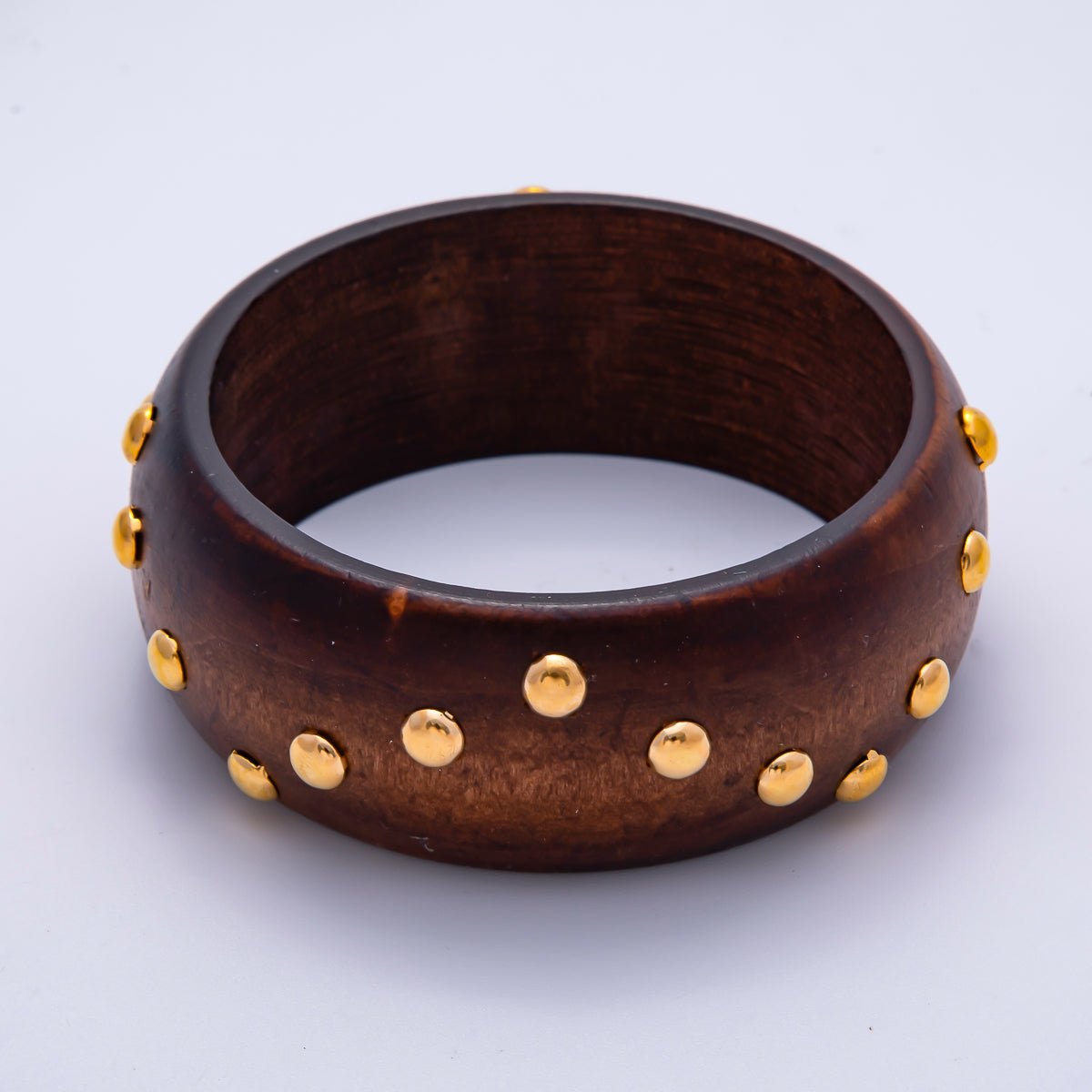 Gold Round Dotted Studded Wood Bangle Bracelet | WA - 04317 ~ WA - 04319 - DLUXCA