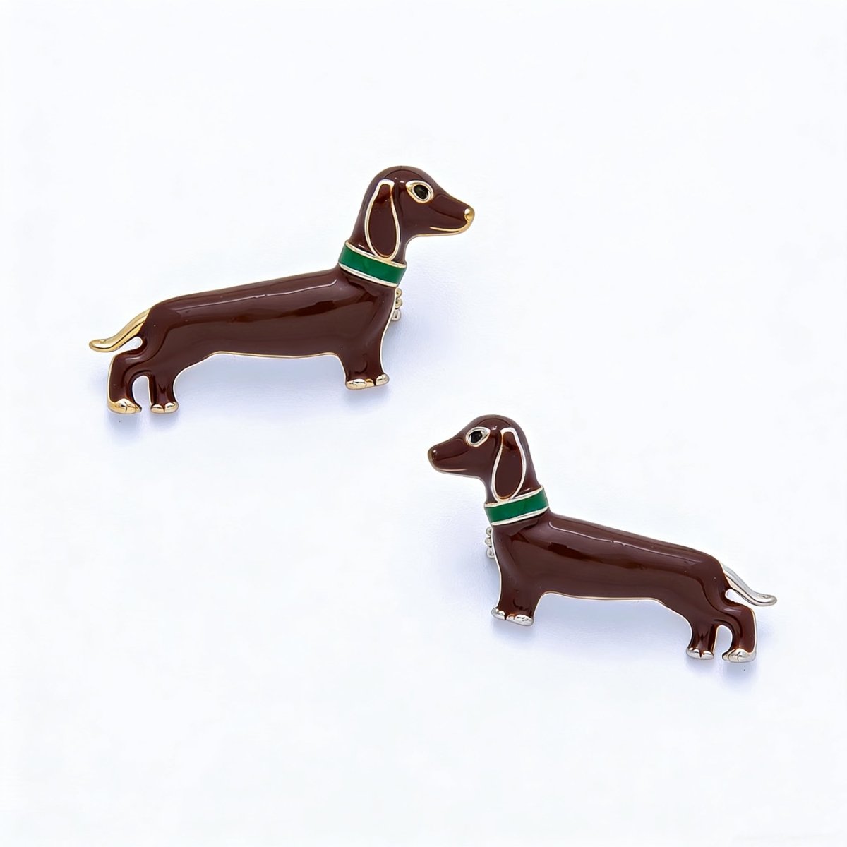 Gold, Silver 18mm x 31mm Brown Dachshund Wiener Dog Puppy Pet Animal Pin Brooch | BH - 110 BH - 111 - DLUXCA