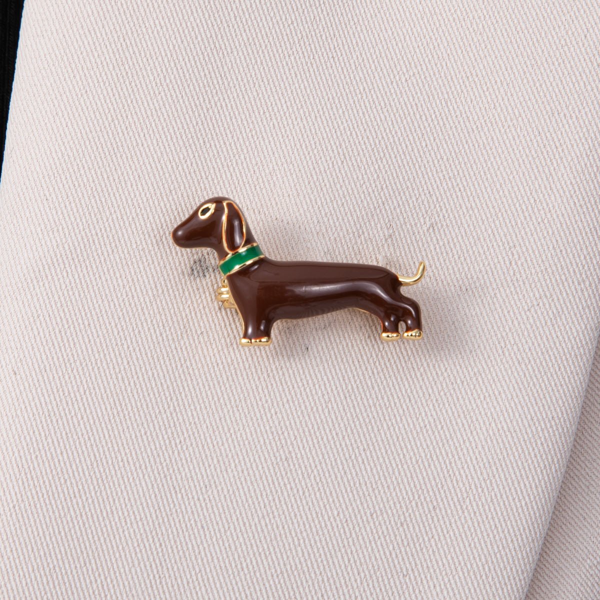 Gold, Silver 18mm x 31mm Brown Dachshund Wiener Dog Puppy Pet Animal Pin Brooch | BH - 110 BH - 111 - DLUXCA