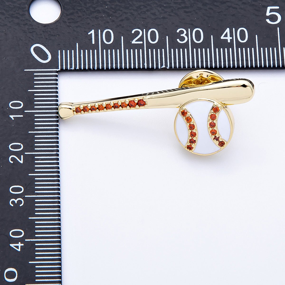 Gold, Silver 43mm White Enamel Paved Baseball Bat Sports Pin Brooch | BH114 BH - 115 - DLUXCA