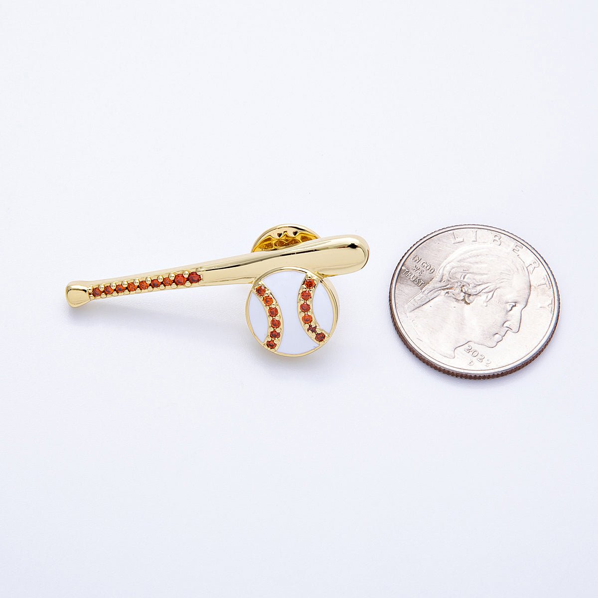 Gold, Silver 43mm White Enamel Paved Baseball Bat Sports Pin Brooch | BH114 BH - 115 - DLUXCA