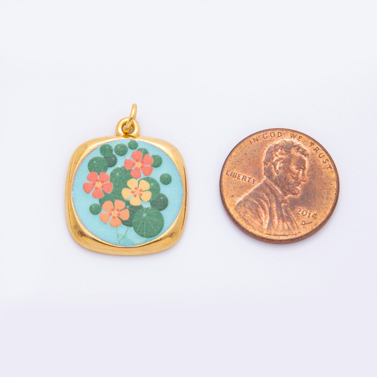 Gold Stainless Steel 25mm Hand - Painted Enamel Dreamy Theme Flower Charm | J319 J324 J335 J356 J358 J362 - DLUXCA