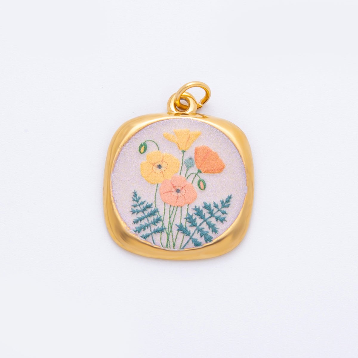 Gold Stainless Steel 25mm Hand - Painted Enamel Dreamy Theme Flower Charm | J319 J324 J335 J356 J358 J362 - DLUXCA