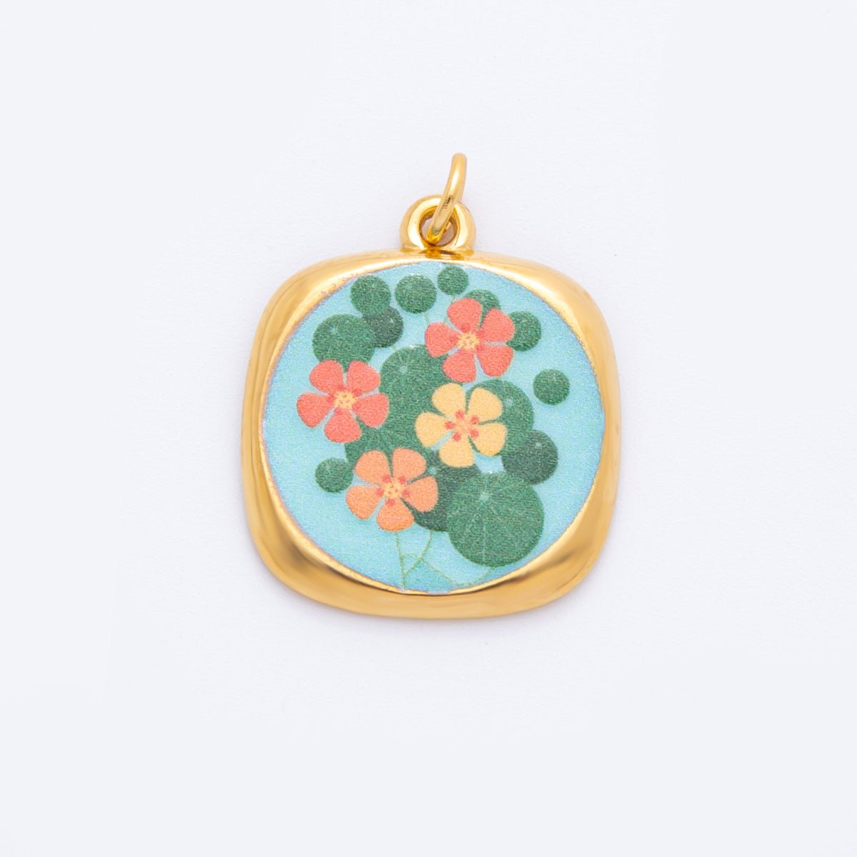 Gold Stainless Steel 25mm Hand - Painted Enamel Dreamy Theme Flower Charm | J319 J324 J335 J356 J358 J362 - DLUXCA