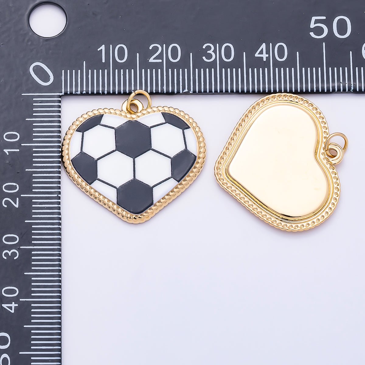 Gold Stainless Steel 25mm Tennis, Baseball, Soccer Enamel Bezel Heart Charm | Charms-01335 ~ Charms-01337 - DLUXCA