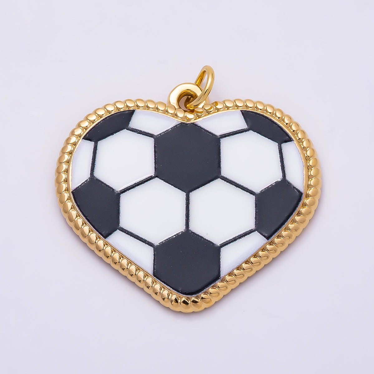 Gold Stainless Steel 25mm Tennis, Baseball, Soccer Enamel Bezel Heart Charm | Charms-01335 ~ Charms-01337 - DLUXCA