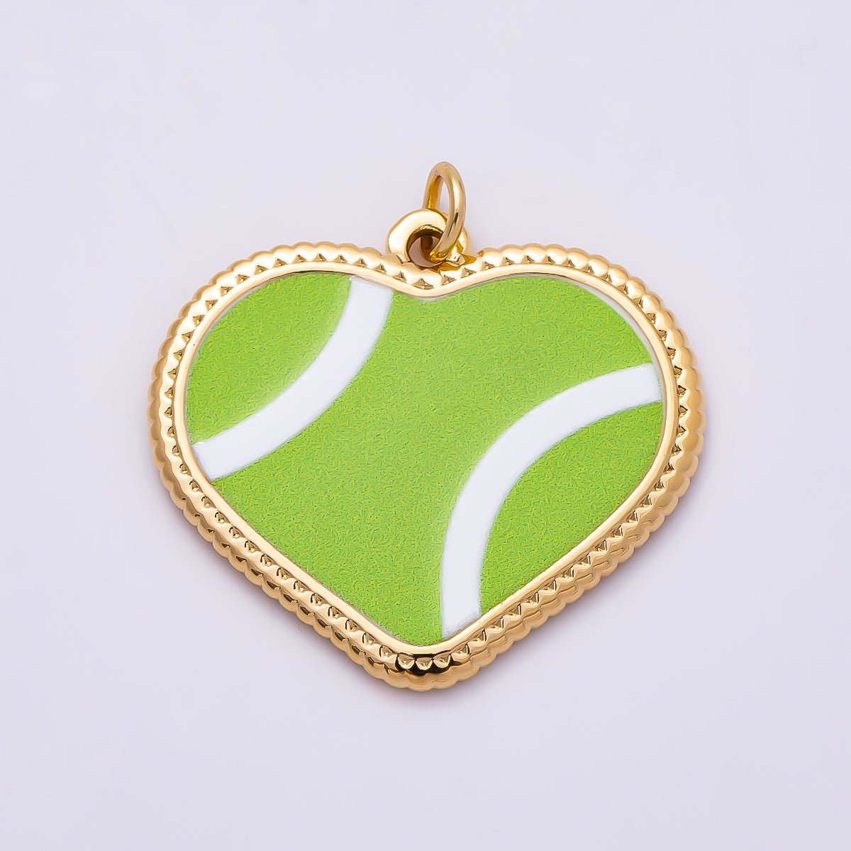 Gold Stainless Steel 25mm Tennis, Baseball, Soccer Enamel Bezel Heart Charm | Charms-01335 ~ Charms-01337 - DLUXCA