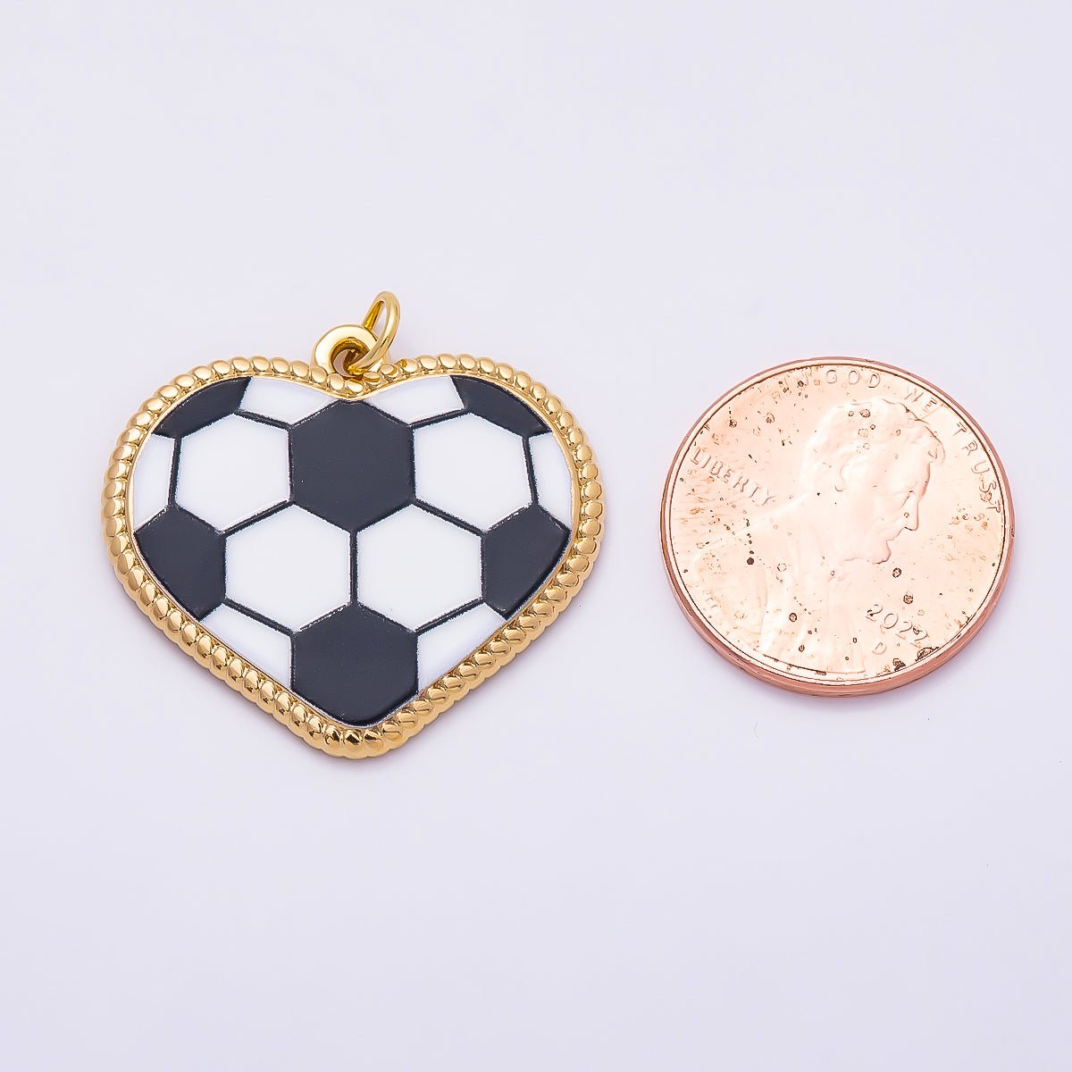 Gold Stainless Steel 25mm Tennis, Baseball, Soccer Enamel Bezel Heart Charm | Charms-01335 ~ Charms-01337 - DLUXCA