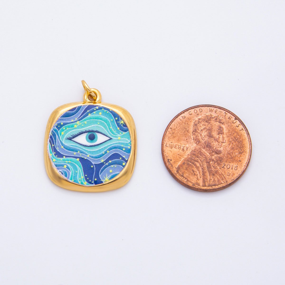 Gold Stainless Steel 26mm Enamel Aurora Style Evil Eye Charm | J664 J674 - DLUXCA