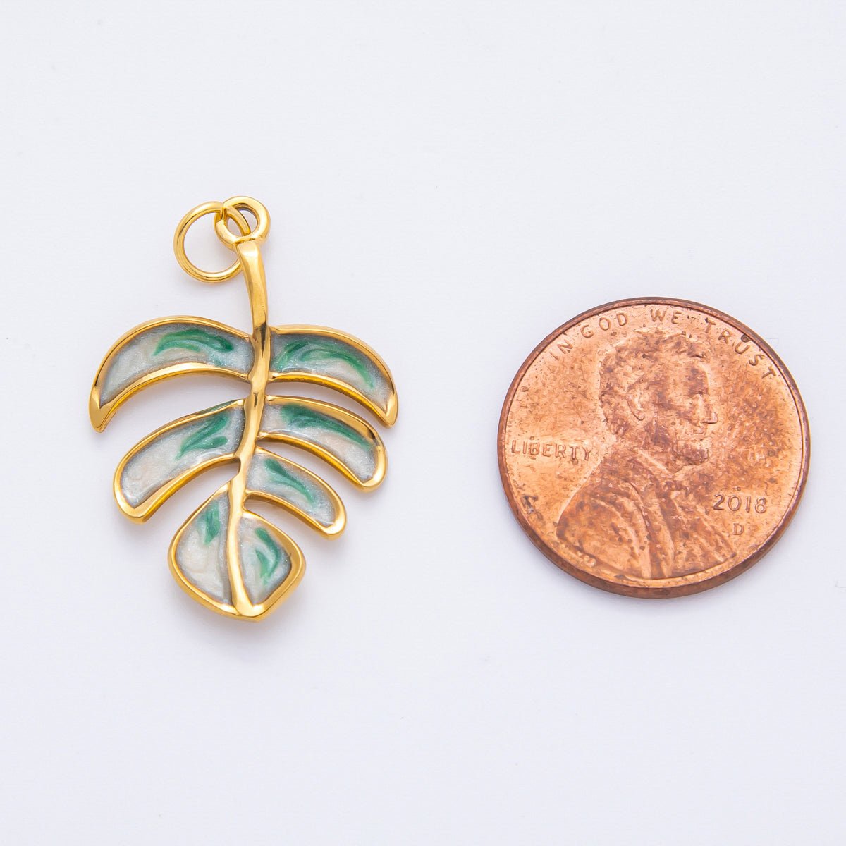 Gold Stainless Steel 31mm Enamel Tropical Palm Tree Leaf Monstera Charm | J783 - DLUXCA
