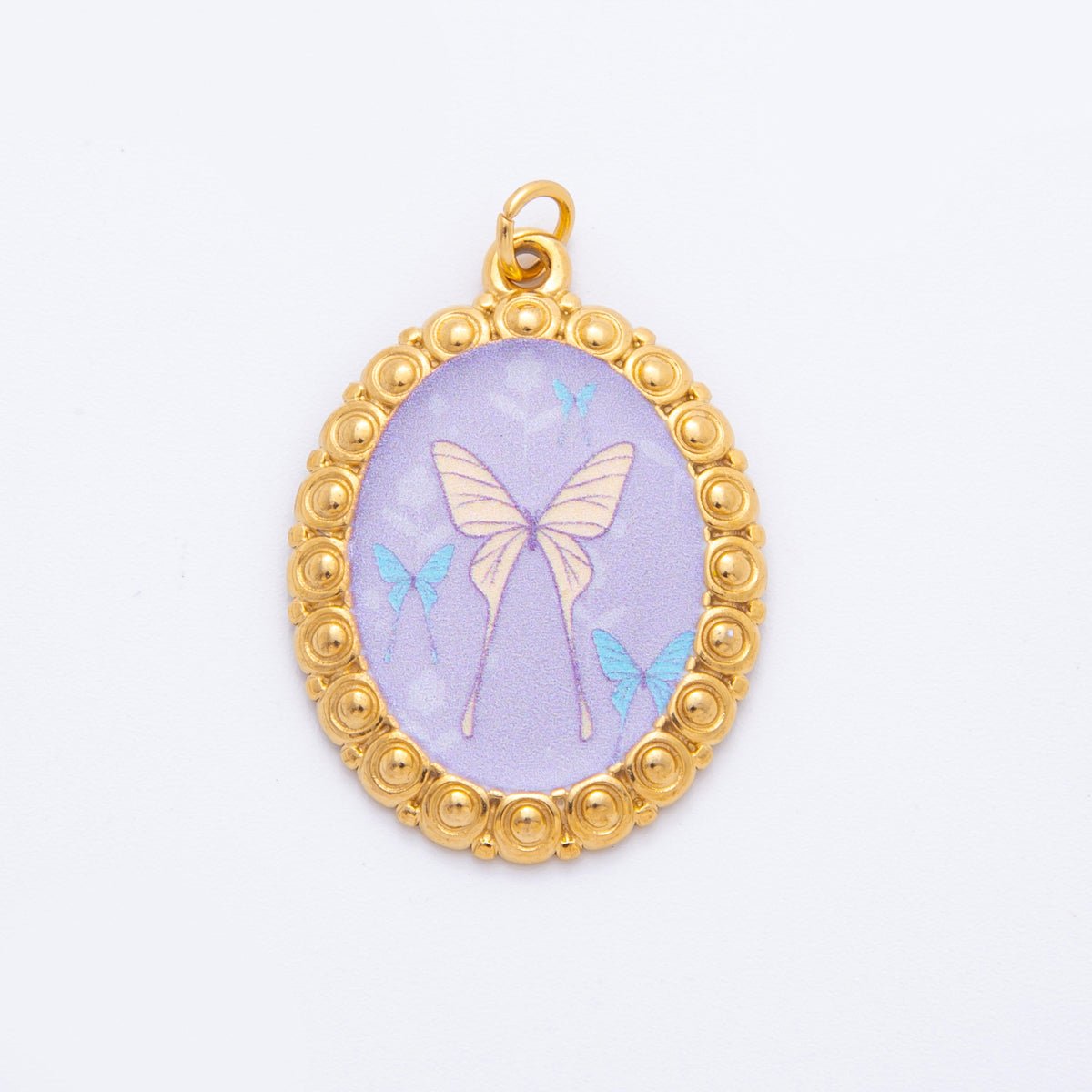 Gold Stainless Steel 33.5mm Hand - Painted Enamel Red Flower Artsy Charm | J011 J008 J009 J027 - DLUXCA