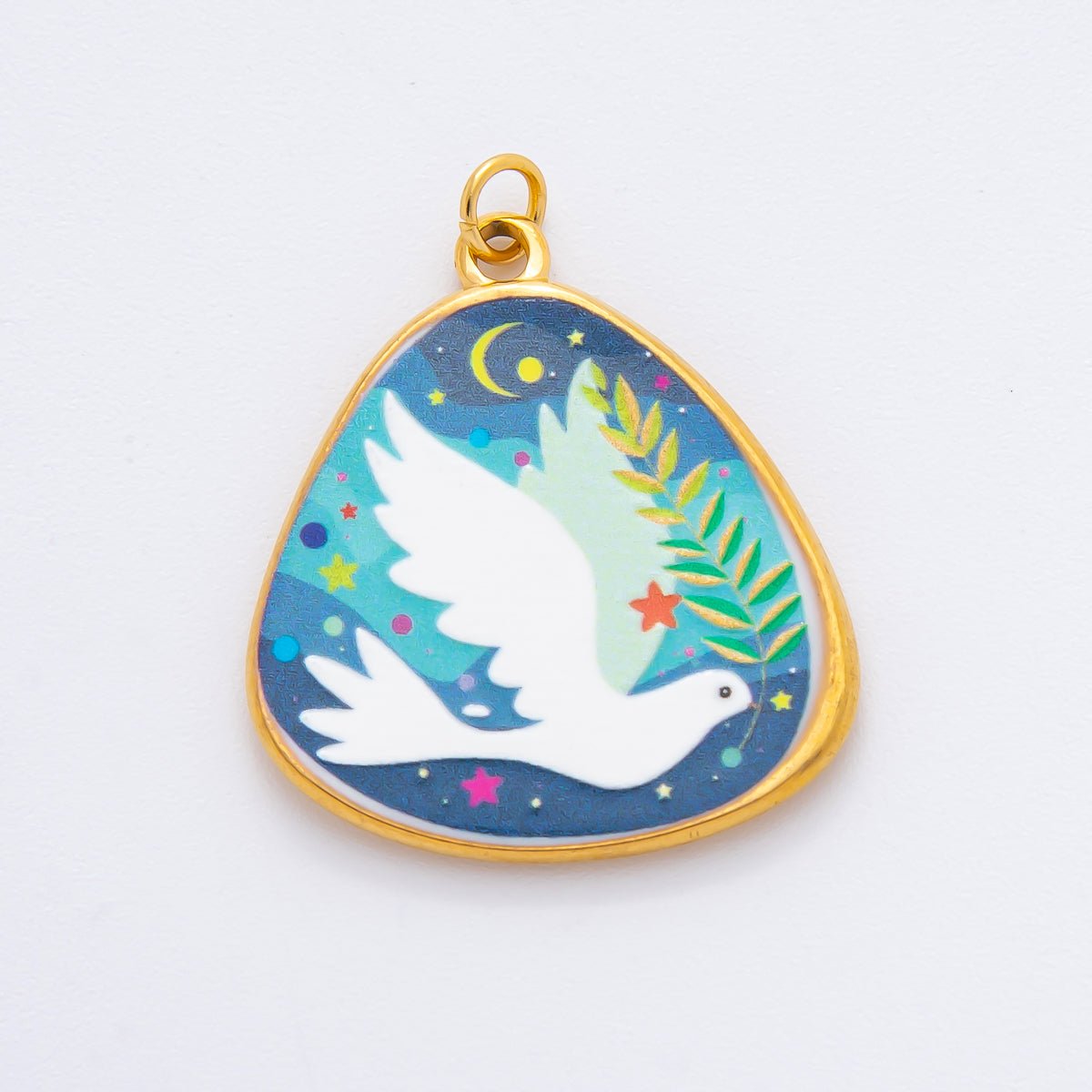 Gold Stainless Steel 33mm Hand - Painted Enamel Lovely Dove & Kitty Car Charm | J447 - DLUXCA