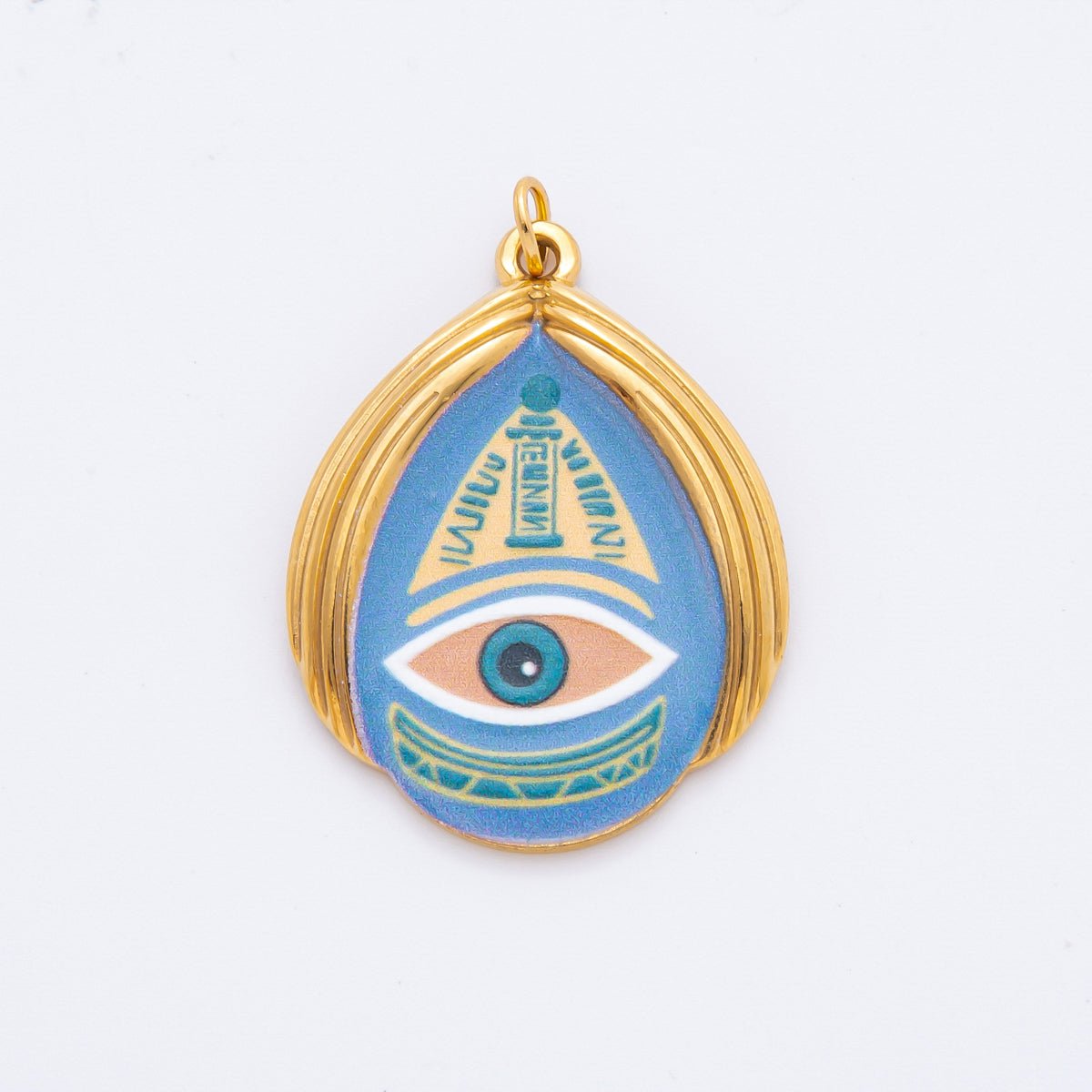 Gold Stainless Steel 35mm Hand - Painting Enamel Teardrop Evil Eye Charm | J699 J709 J712 J717 - DLUXCA