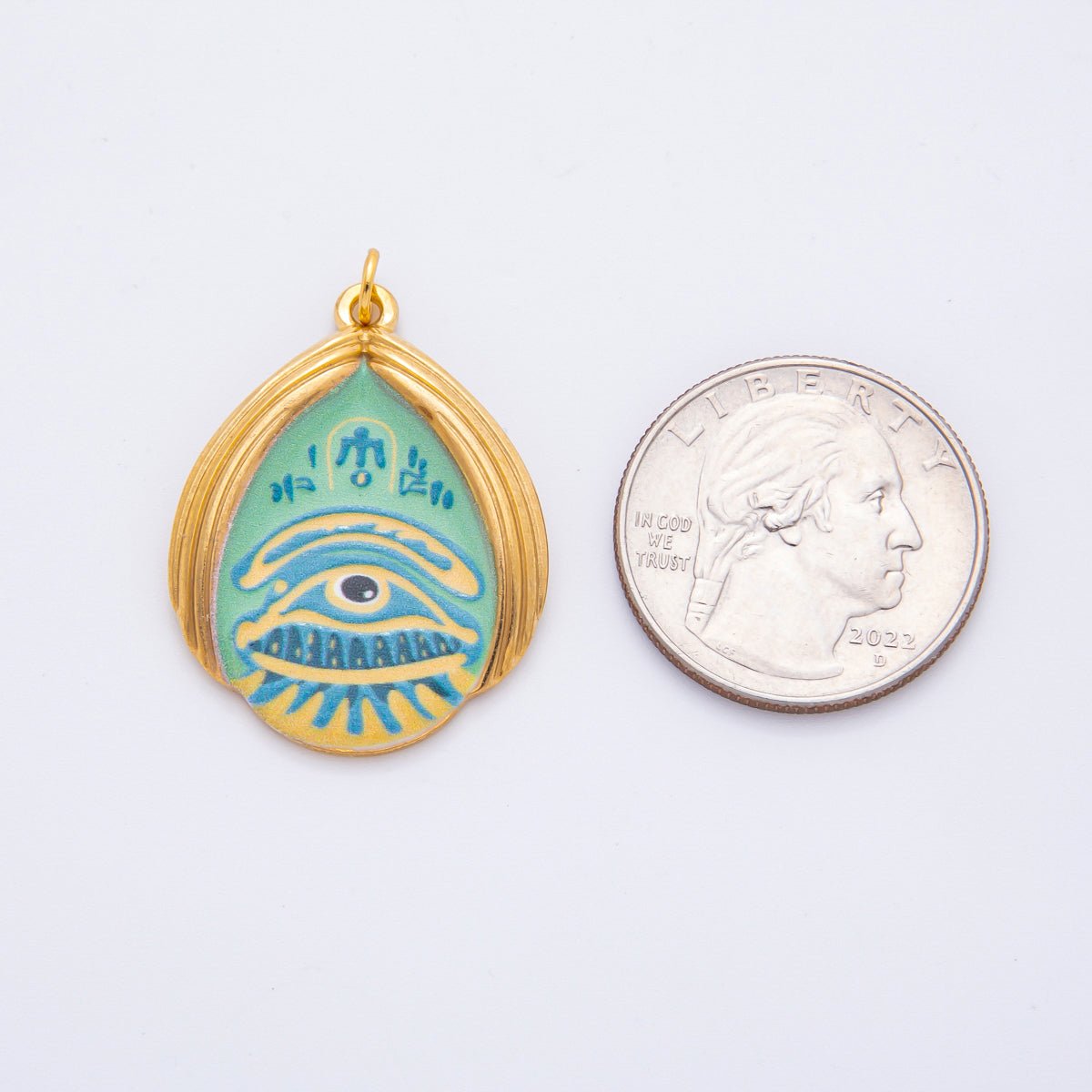 Gold Stainless Steel 35mm Hand - Painting Enamel Teardrop Evil Eye Charm | J699 J709 J712 J717 - DLUXCA