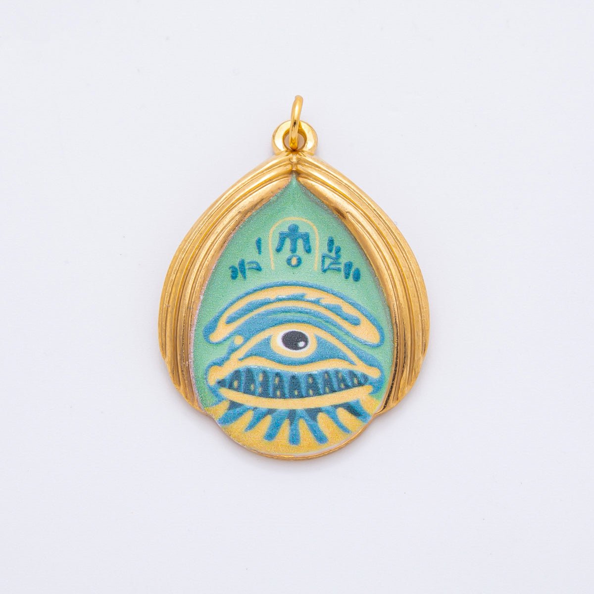 Gold Stainless Steel 35mm Hand - Painting Enamel Teardrop Evil Eye Charm | J699 J709 J712 J717 - DLUXCA