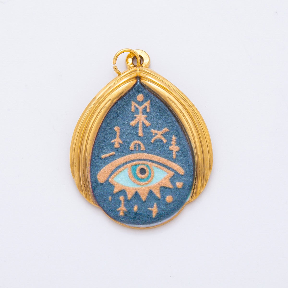 Gold Stainless Steel 35mm Hand - Painting Enamel Teardrop Evil Eye Charm | J699 J709 J712 J717 - DLUXCA