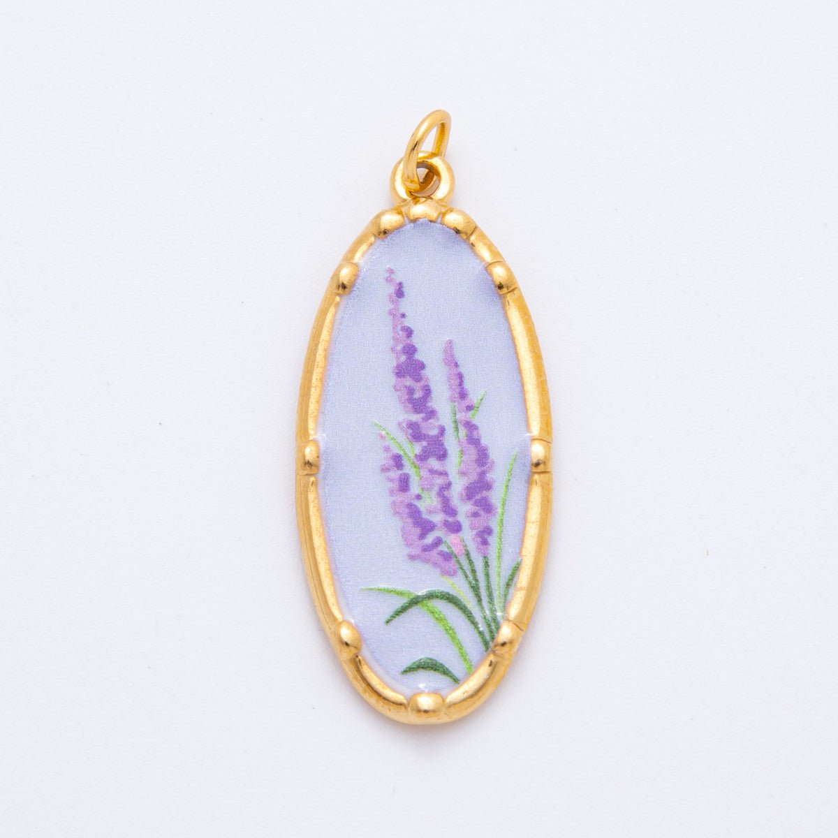 Gold Stainless Steel 37mm Hand - Painted Enamel Oval Wildflower Charm | J398 J406 J409 J411 J419 - DLUXCA