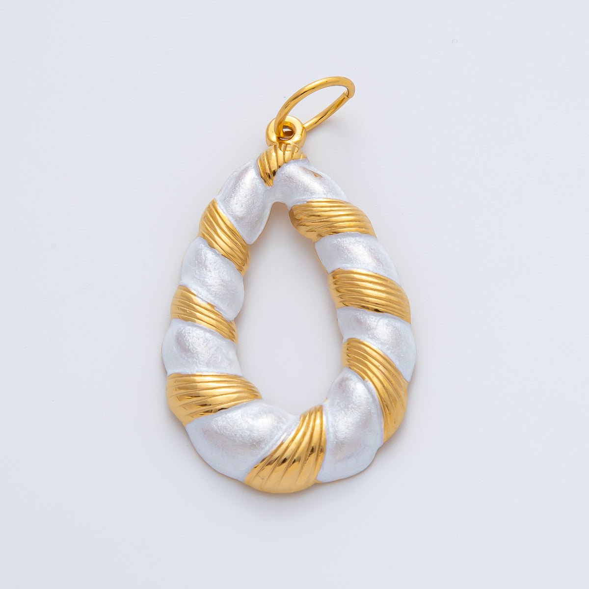 Gold Stainless Steel 43mm White Enamel Croissant Charm Food Pendant | J876 - DLUXCA