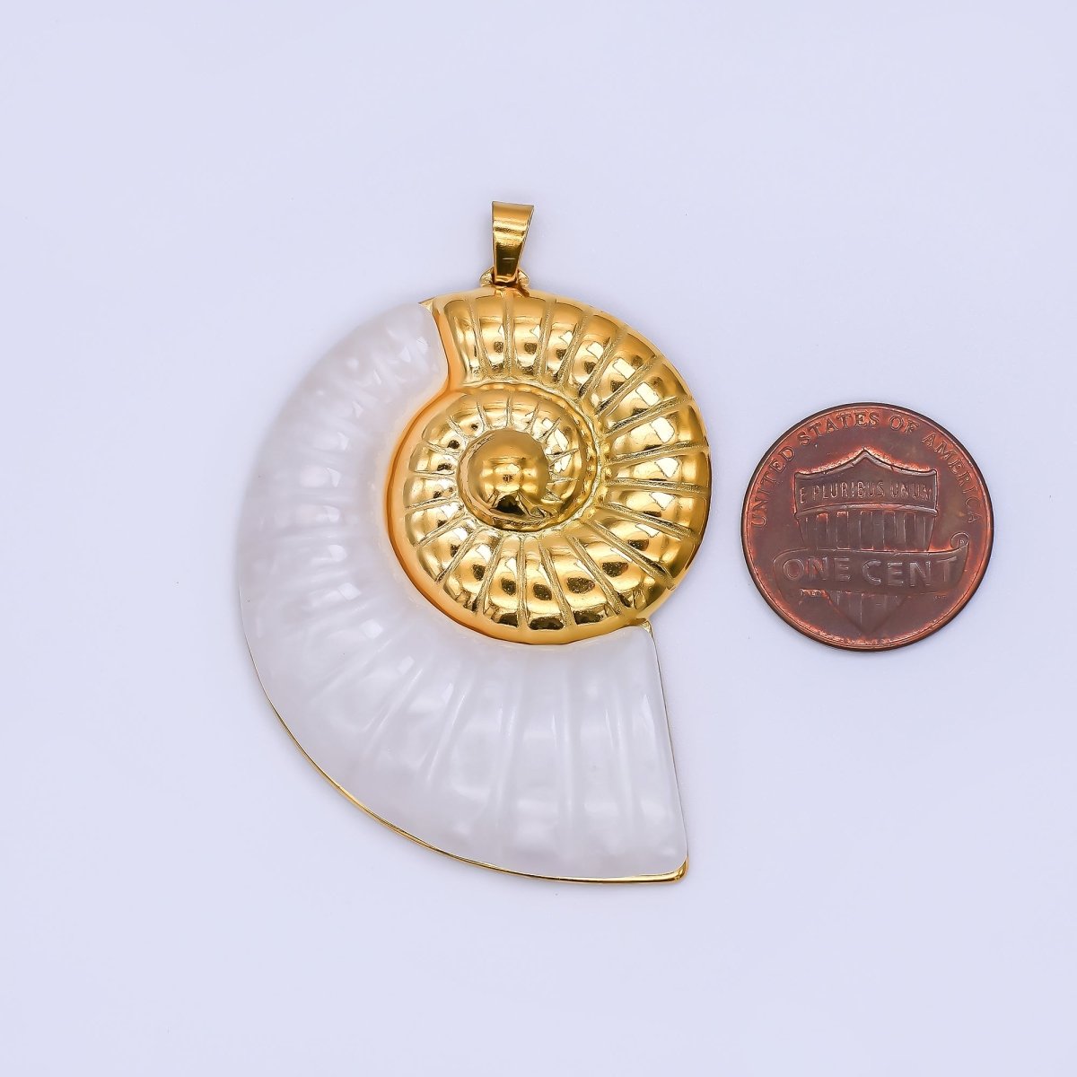 Gold Stainless Steel 47mm Mother of Pearl Two - Toned Conch Shell Pendant | J165 - DLUXCA