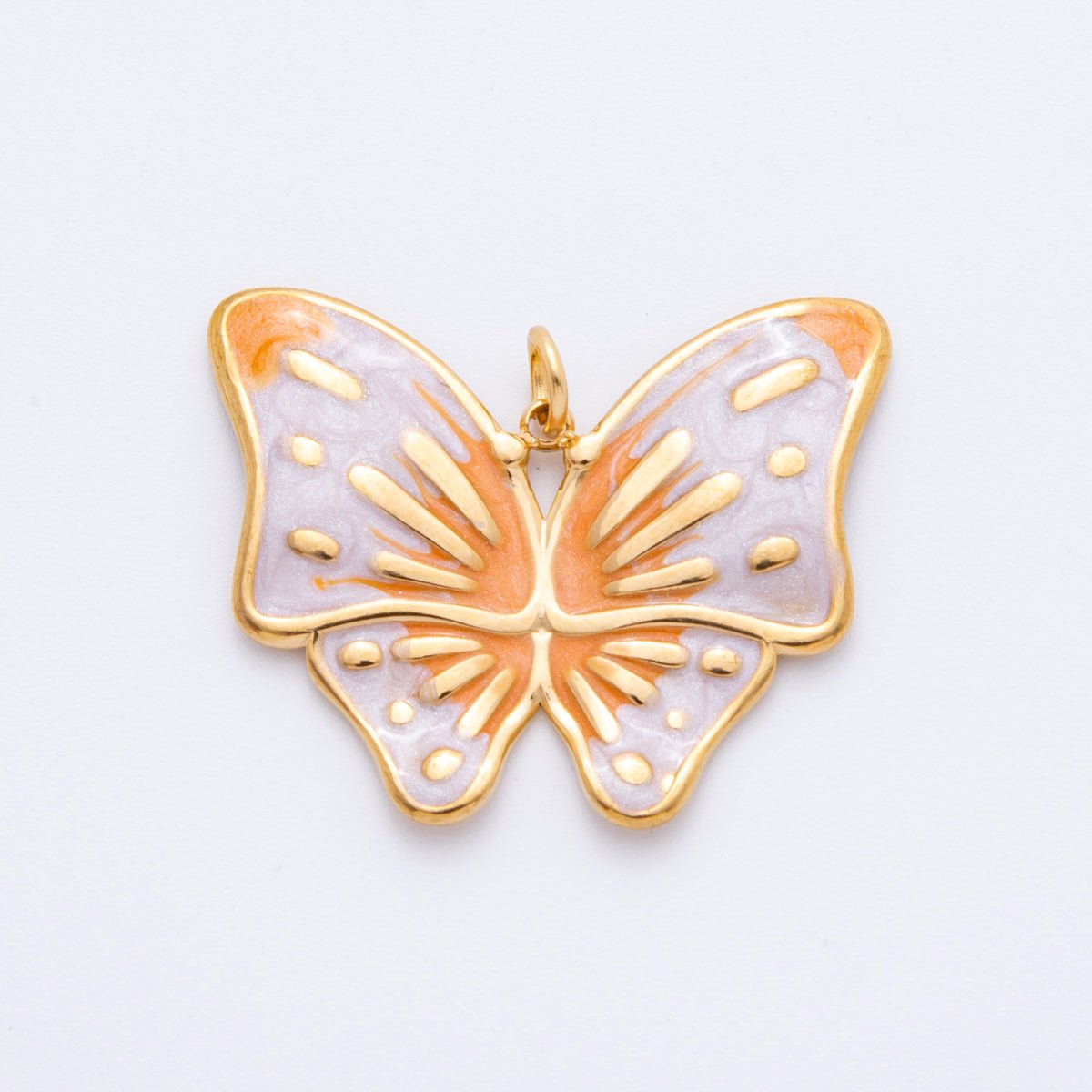 Gold Stainless Steel 48mm Orange & Green Enamel Mariposa Butterfly Dual Colors Charm | J232 J242 - DLUXCA