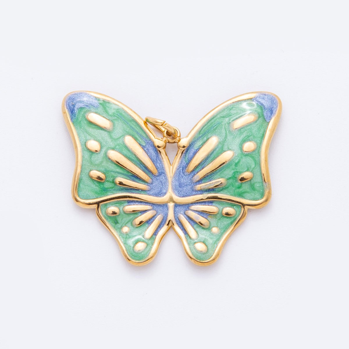 Gold Stainless Steel 48mm Orange & Green Enamel Mariposa Butterfly Dual Colors Charm | J232 J242 - DLUXCA