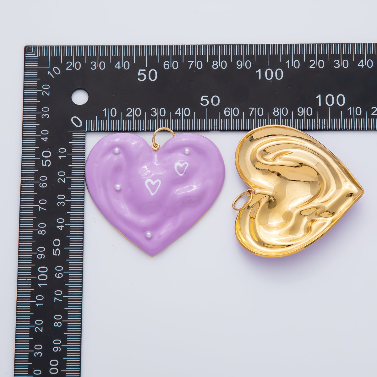 Gold Stainless Steel 57mm Purple Enamel Heart Charm | J873 - DLUXCA