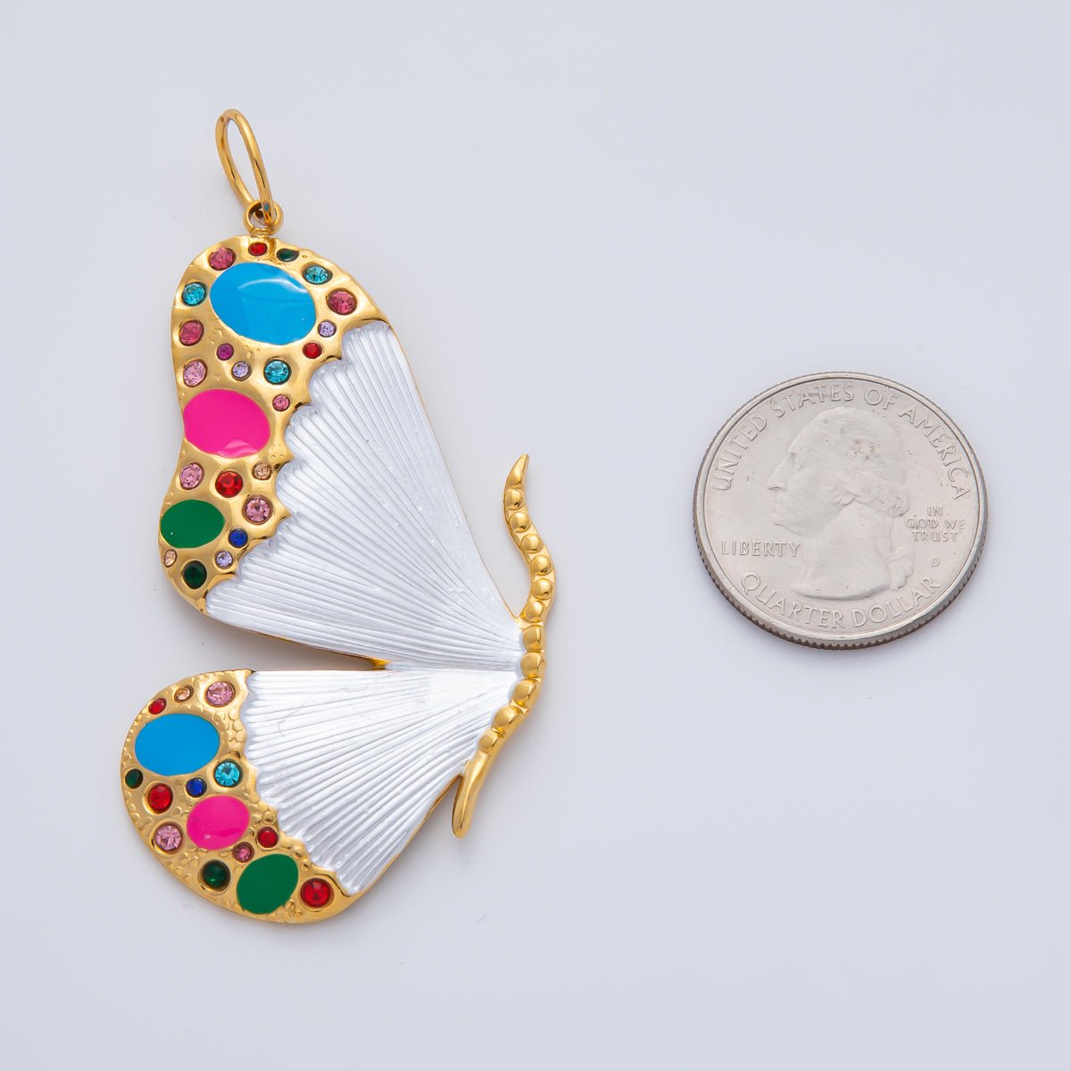Gold Stainless Steel 62mm Enamel Butterfly Charm Mariposa Pendant | J890 - DLUXCA