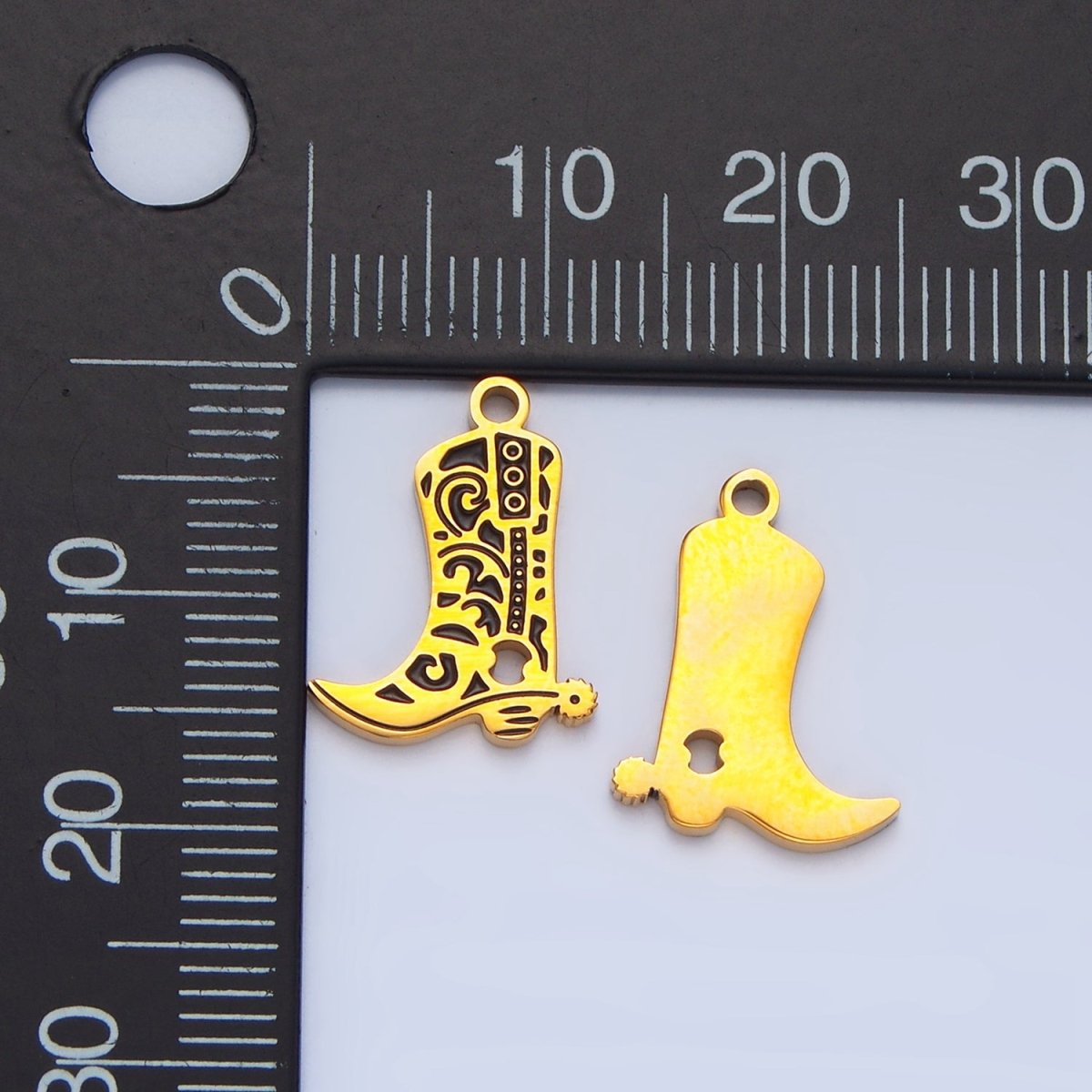 Gold Stainless Steel Black Engraved Cowboy Boot Charm | P - 1227 - DLUXCA