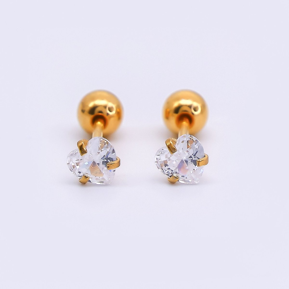 Gold Stainless Steel Heart - Shaped CZ Stud Earrings in Various Sizes | AB1576 - AB1578, AB1588 - DLUXCA