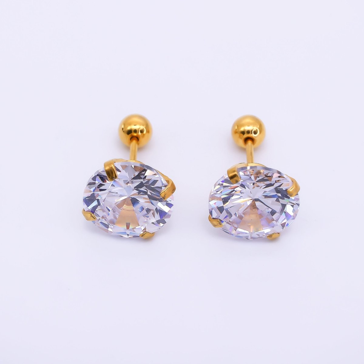 Gold Stainless Steel Round CZ Classic Stud Earrings in Various Sizes | AB1567 - AB1571 - DLUXCA