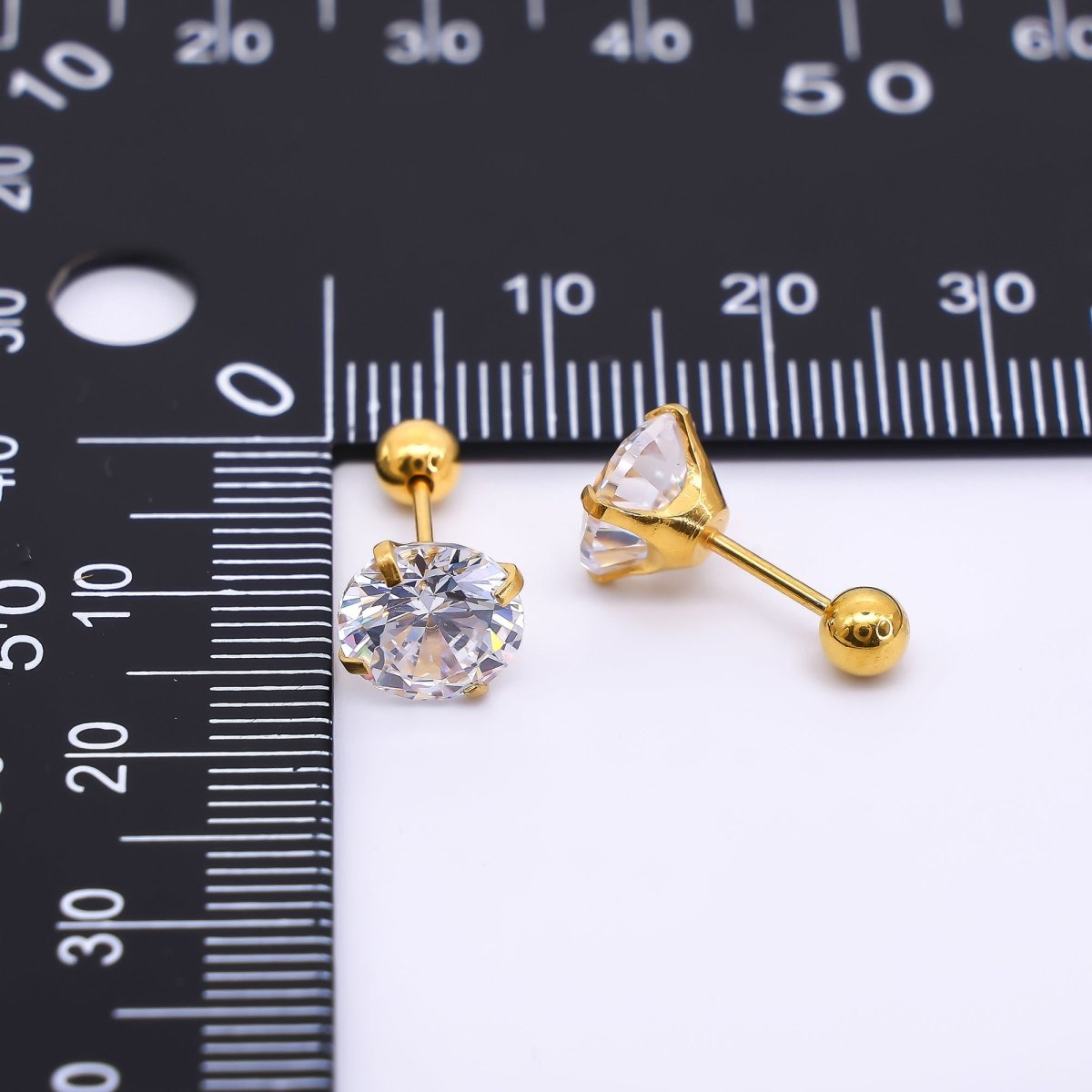Gold Stainless Steel Round CZ Classic Stud Earrings in Various Sizes | AB1567 - AB1571 - DLUXCA