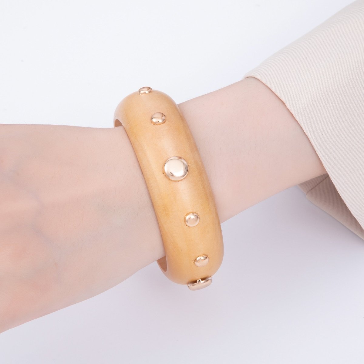 Gold Studded Wood Bangle Stackable Bracelet | WA - 04310 - DLUXCA