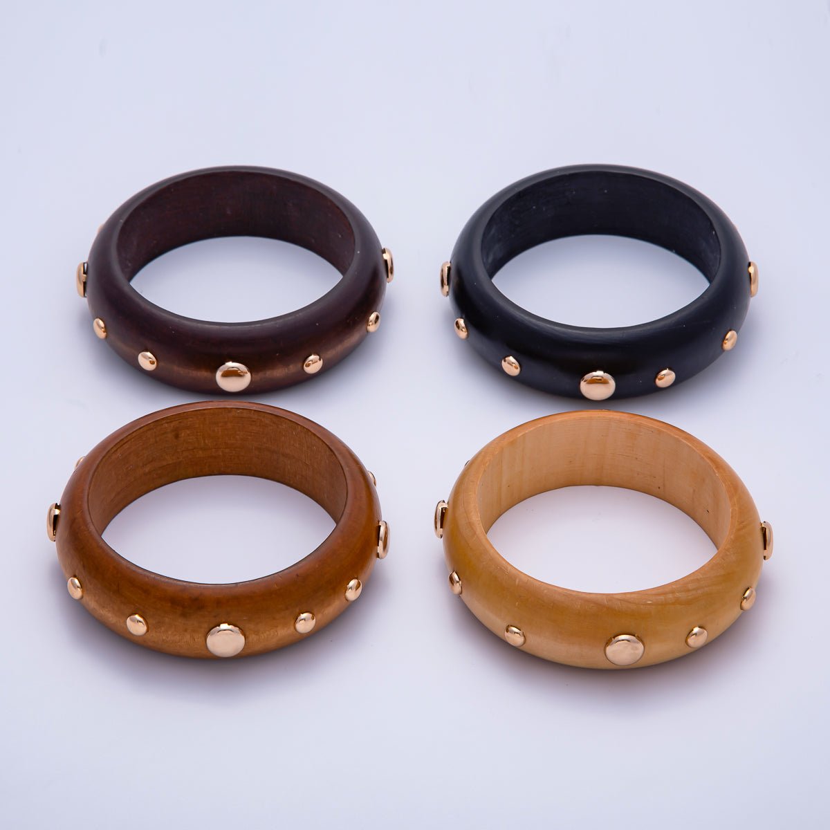 Gold Studded Wood Bangle Stackable Bracelet | WA - 04310 - DLUXCA