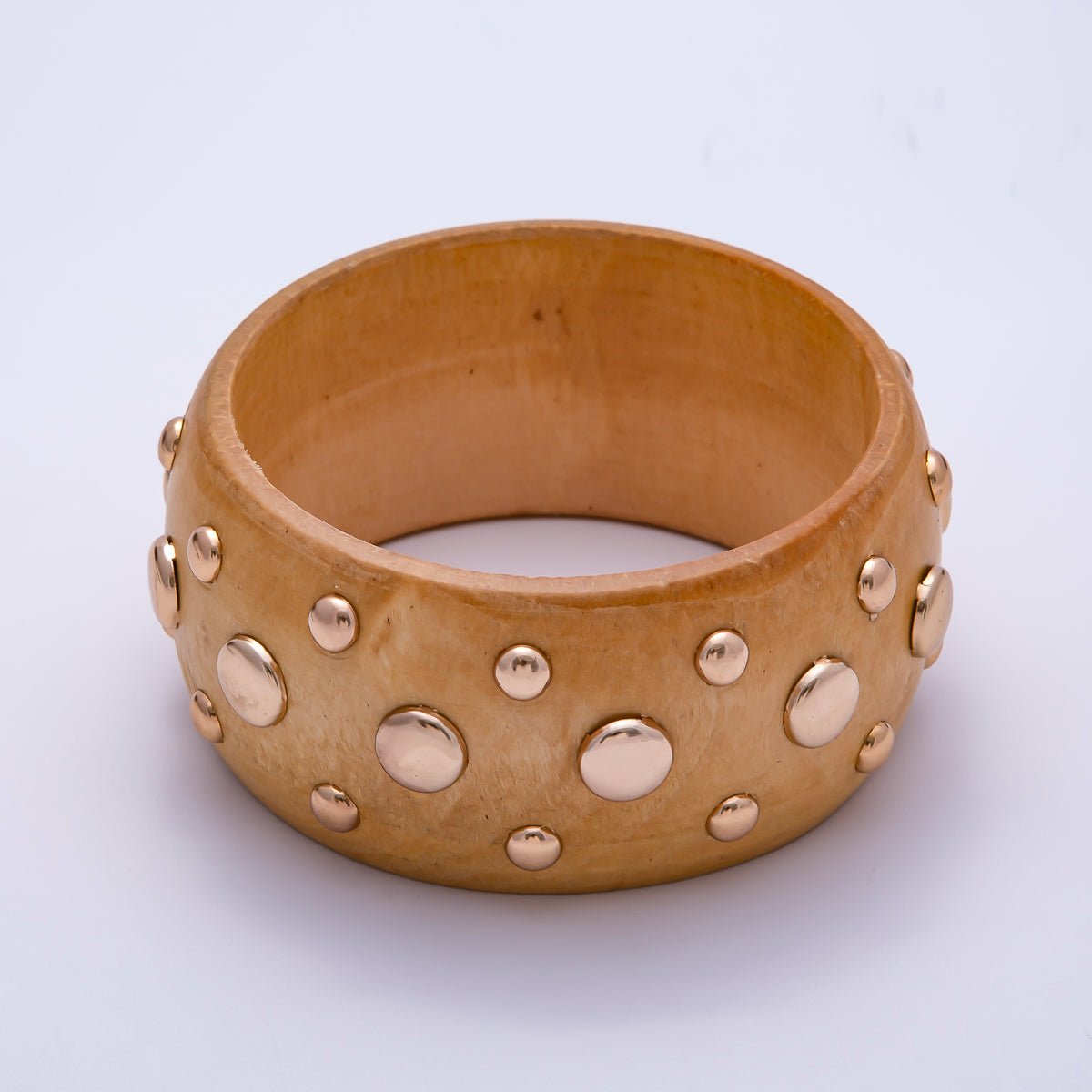 Gold Studded Wood Bangle Statement Bracelet | WA - 04314 - DLUXCA