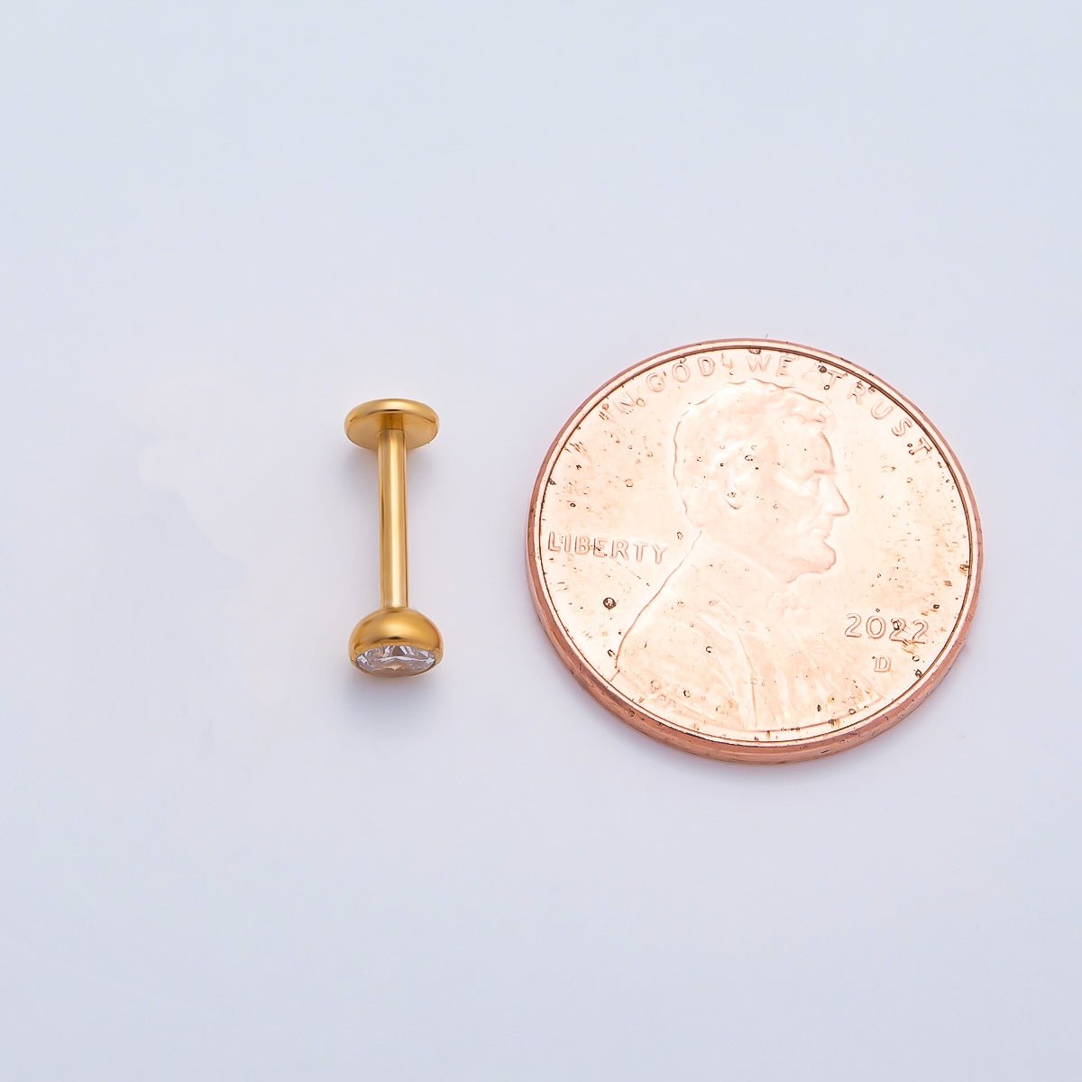 Gold Titanium 4mm Round CZ Bezel Cartilage Piercing Flat Back Stud | Findings-00404 - DLUXCA