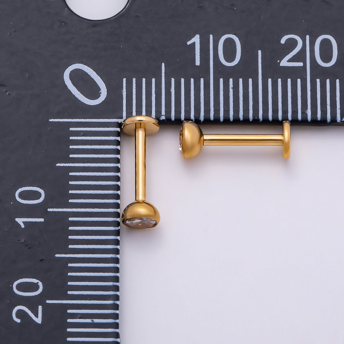 Gold Titanium 4mm Round CZ Bezel Cartilage Piercing Flat Back Stud | Findings-00404 - DLUXCA