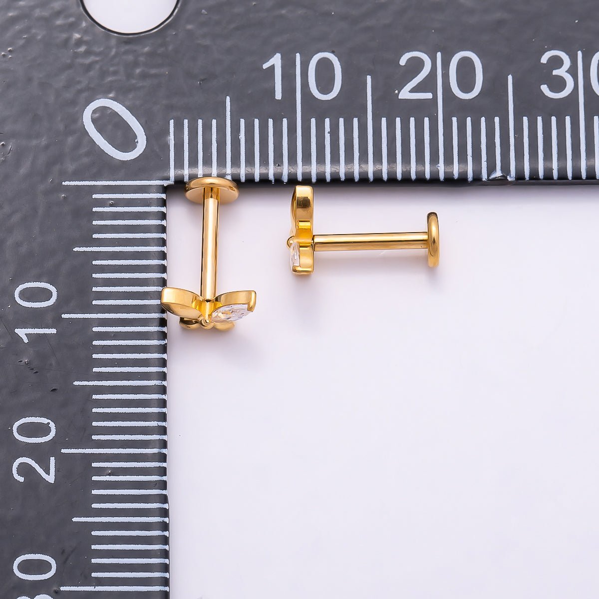 Gold Titanium 5mm Marquise CZ Butterfly Cartilage Piercing Flat Back Stud | Findings-00327 - DLUXCA