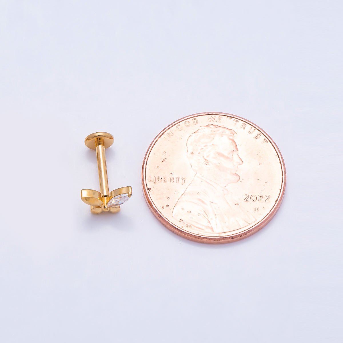 Gold Titanium 5mm Marquise CZ Butterfly Cartilage Piercing Flat Back Stud | Findings-00327 - DLUXCA