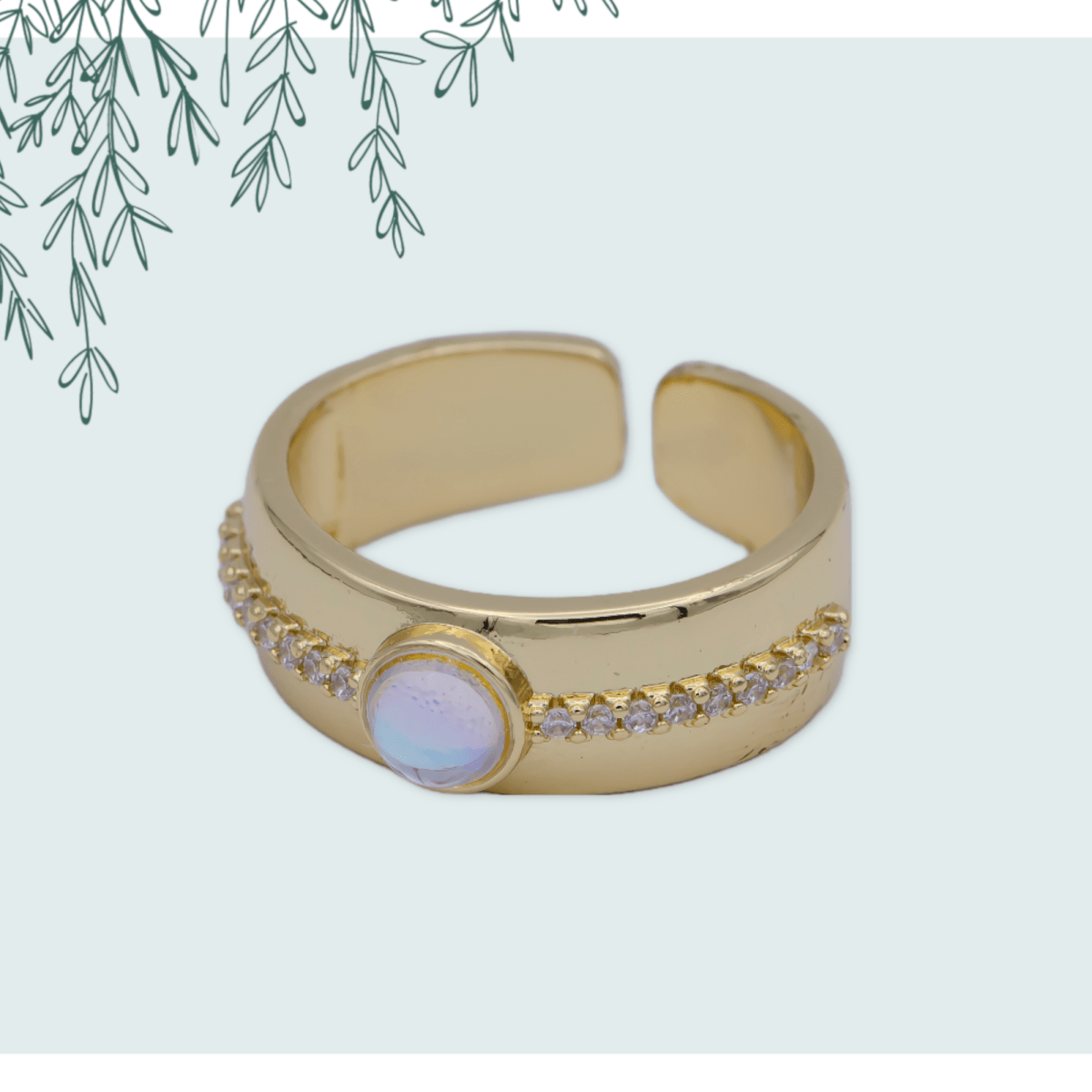 Golden Bold Oval Moonstone Adjustable Statement Ring U - 482 - DLUXCA