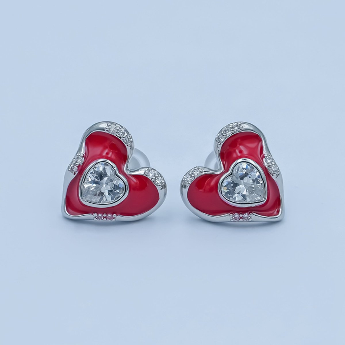 Green, Red Enamel CZ Molten Heart Stud Earrings in Gold & Silver | AE248 - AE252 - DLUXCA