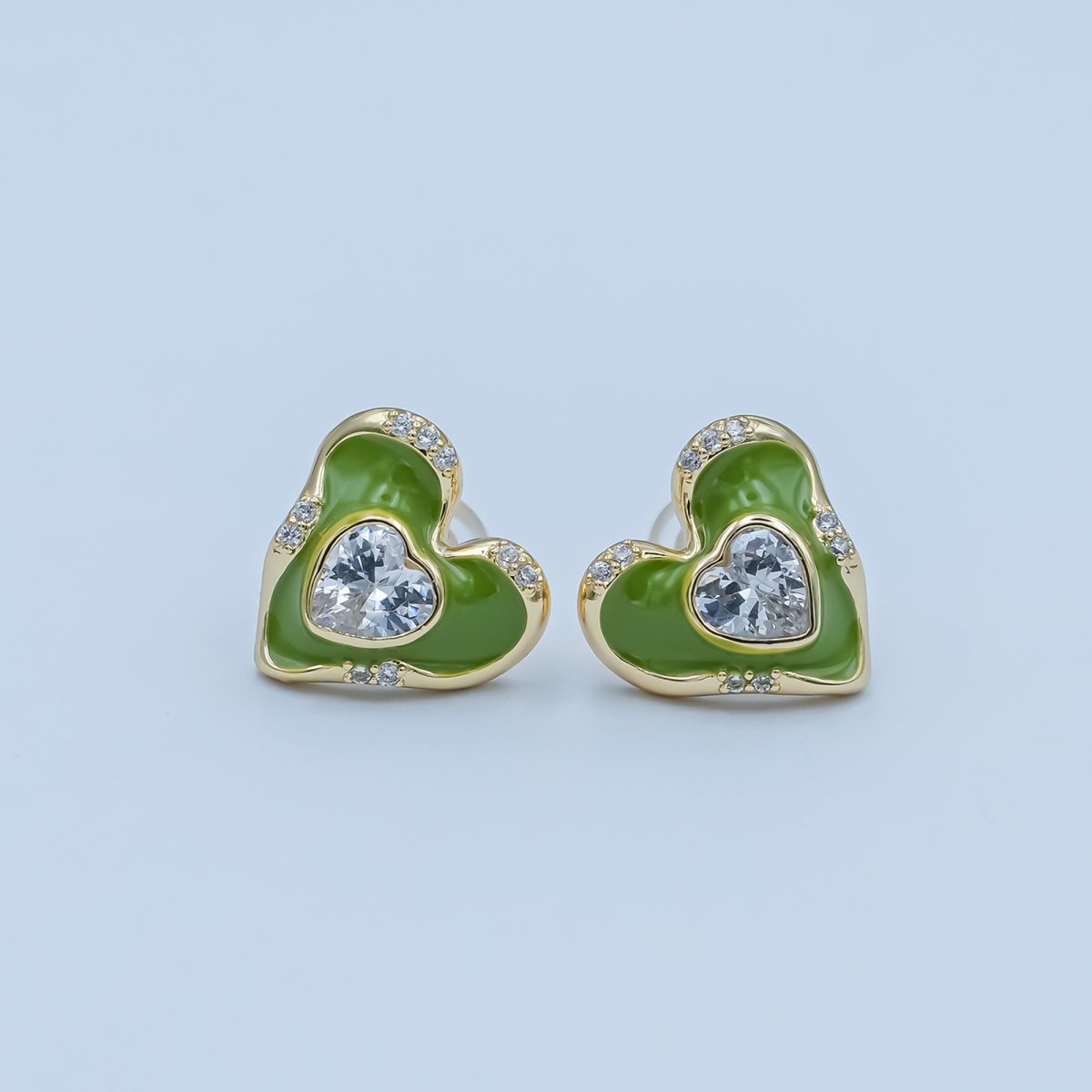 Green, Red Enamel CZ Molten Heart Stud Earrings in Gold & Silver | AE248 - AE252 - DLUXCA