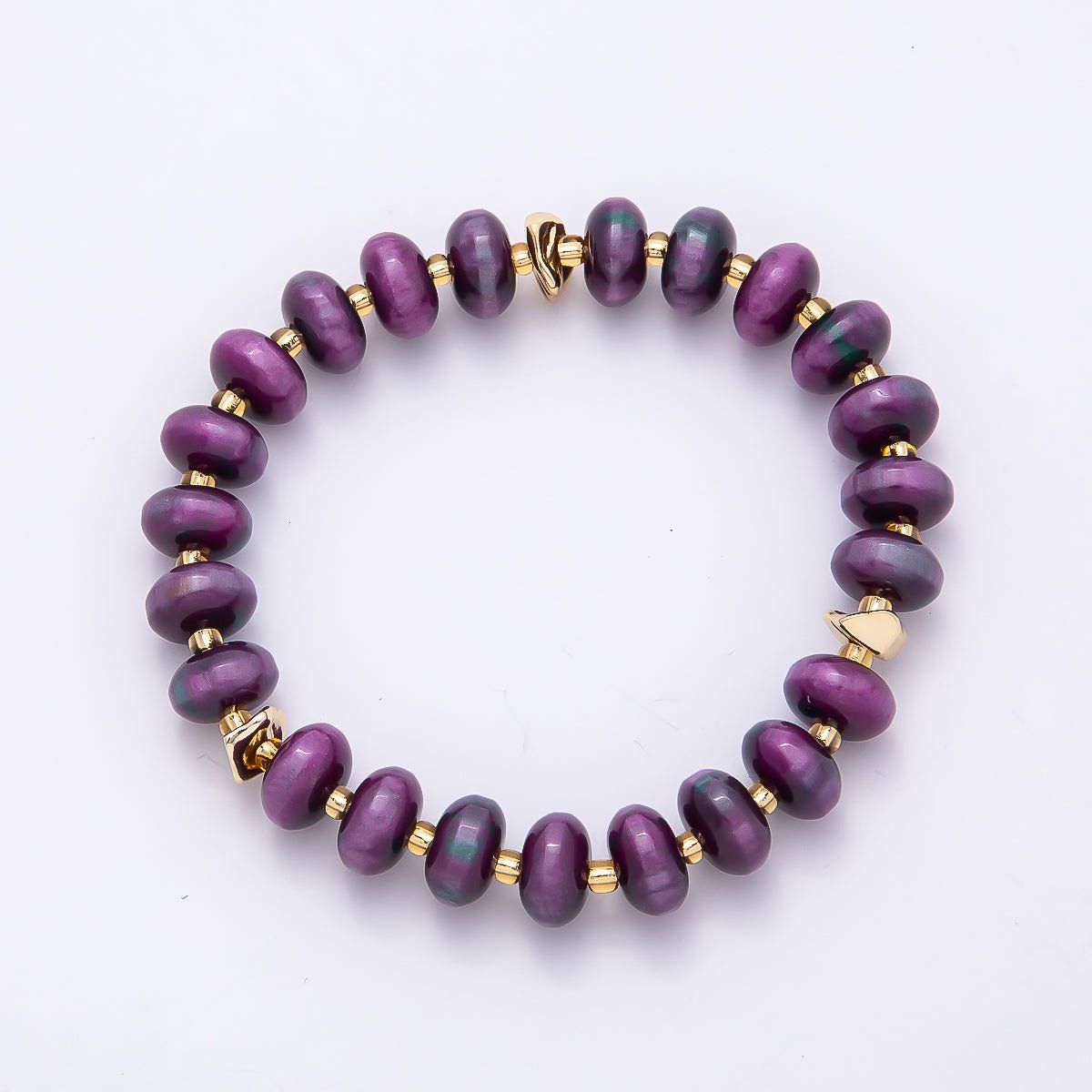 Handmade 10mm Rondelle Resin Bead 8 Inch Stretch Bracelet | WA-04619 ~ WA-04624 - DLUXCA